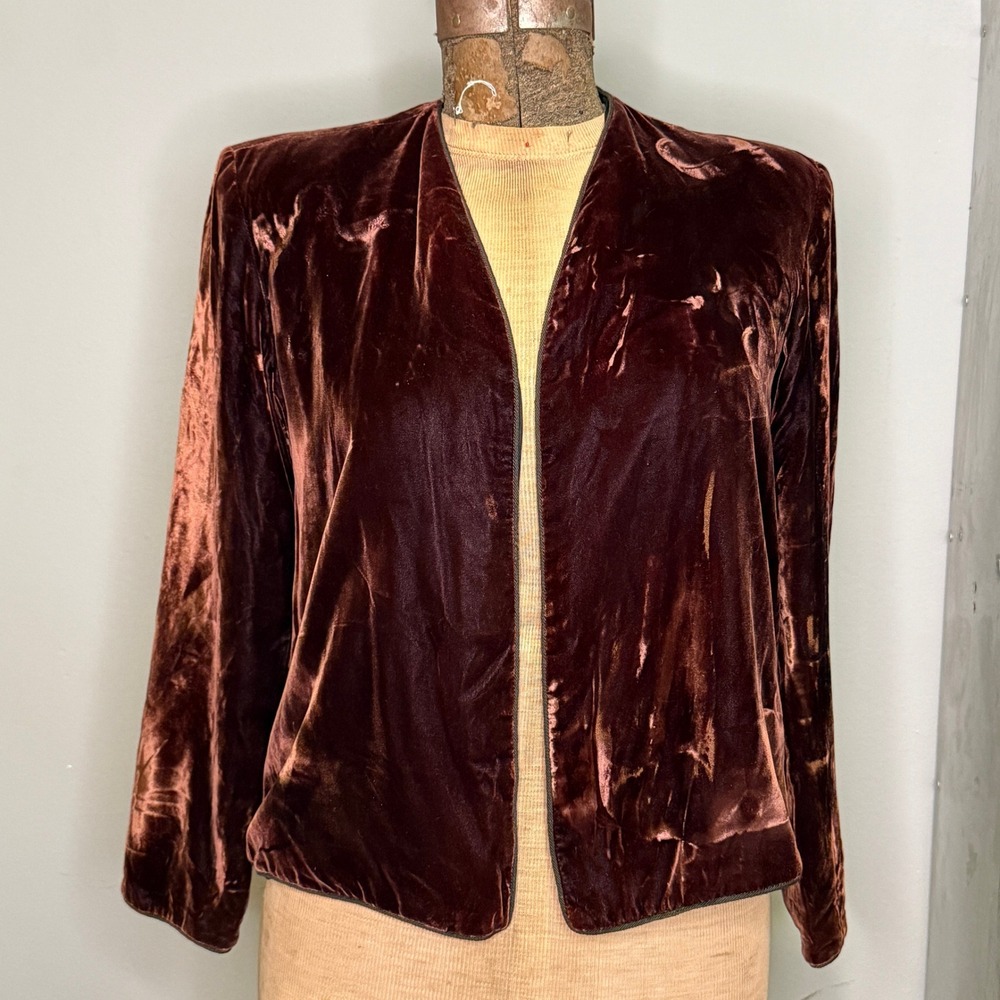 Vtg‎ Calvin Klein Velvet Blazer Brown Womens Size 8 Whimsygoth Edgy Fairy Grunge